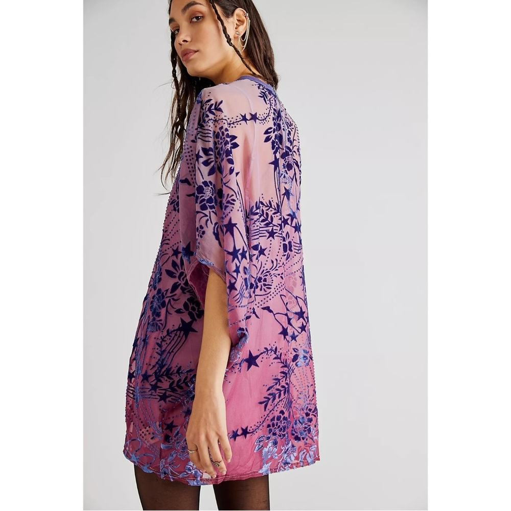 Free People Shooting Star T-Shirt Mini Dress - Purple Lined Loose Fit Dress sz L - Picture 2 of 11